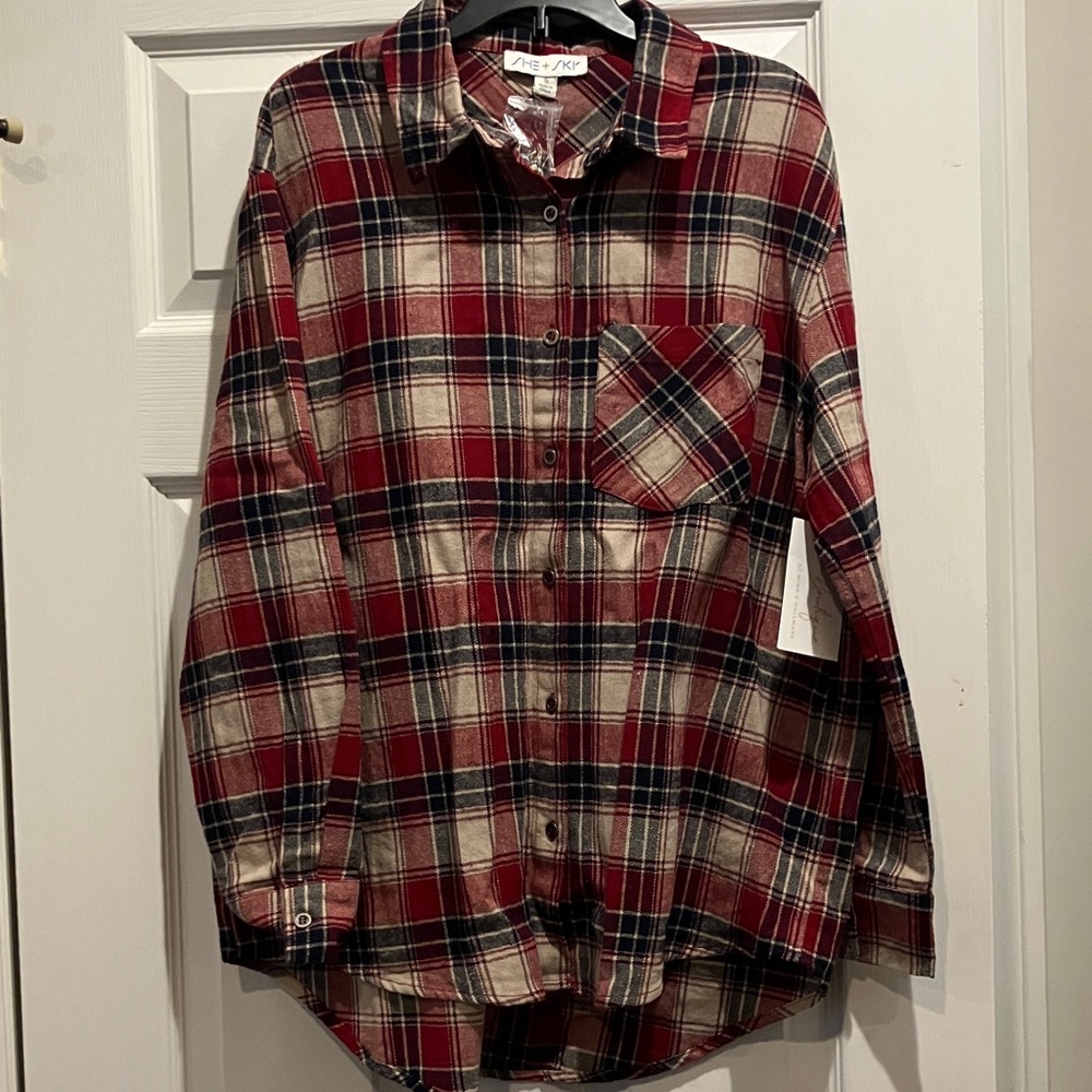 She + Sky Red and Black Plaid Shirt